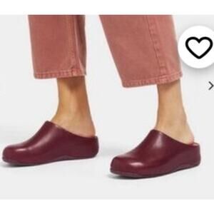 FITFLOP Shuv Burgundy Maroon Leather Clog Mule Clogs - Size 6